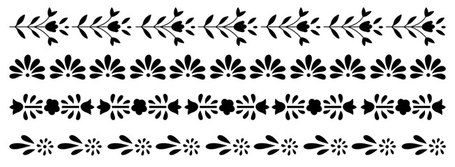 Hand drawn floral flower lace pattern elements collection vintage Italian Greek or Mediterranean style vacation vector illustration in black color