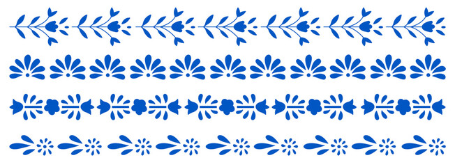 Hand drawn floral flower lace pattern elements collection vintage Italian Greek or Mediterranean style vacation vector illustration in blue color
