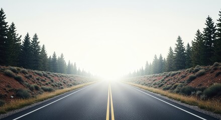 A conceptual image showing a winding, empty road dissolving into a bright, white void, representing undetermined travel plans or future directions ,concept ,road ,beginning