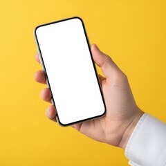 Hand holding smartphone with blank screen 45.