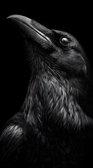 Obraz premium Mysterious Close-up Portrait of a Black Crow Against Dark Background