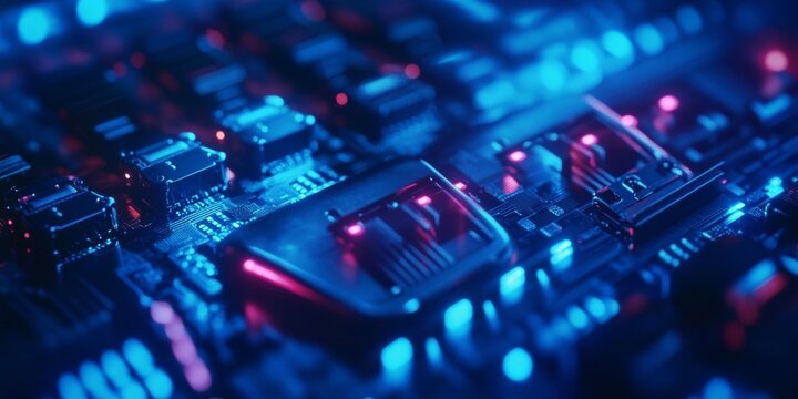 Digital Circuit Board with Blue LED Lights