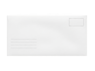 Blank png isolated transparent background white postcard with dashed lines and dotted stamp area on black background