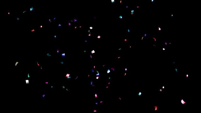 confetti rain effect overlay green screen alpha channel. Confetti Party Popper Explosion Animation. Slow motion Falling confetti Particles animation. multicolor gold confetti isolated transparent bg.