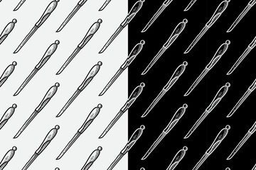 Serrated knife engraving seamless pattern on black white background set for culinary. Bread knife hatching pattern background foods. Carving knife line art motif wallpaper for outdoors