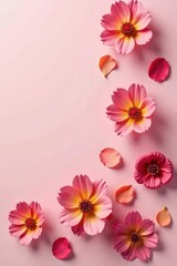 Obraz premium Dried flower blossoms and petals on a blush pink floral background , vintage, arrangement, floral pattern