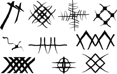 Hand-Drawn Abstract Black Ink Symbols Minimalist Tribal Pattern and Mark Making Set