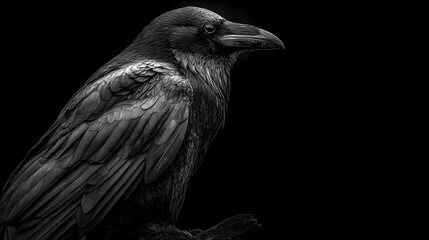 Obraz premium Mysterious Close-up Portrait of a Black Crow Against Dark Background