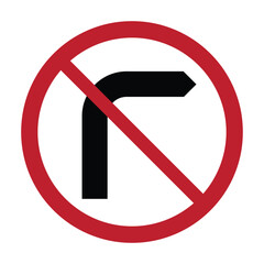 Professional No Right Turn Traffic Sign - High Contrast Red and Black Circular Prohibition Road Safety Vector Graphic