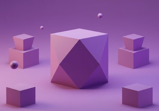 A geometric prototype is surrounded by smaller, identical constructions. Visualizing replication, copying, and the process of mimicry ,repeating pattern ,development ,fake