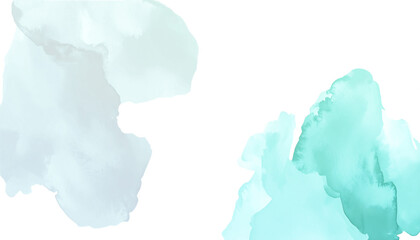 Soft watercolor cloud shapes in mint and aqua tones with organic edges. Minimal paint wash texture on transparent background, suitable for wellness design,  presentations, and calm visual compositions