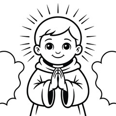 Obraz premium Child praying with radiant halos isolated on white background, Vector, illustration
