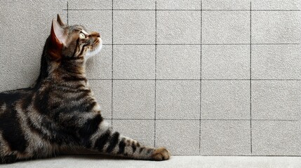 Charming cat sitting gracefully on the floor with a relaxed posture and a calm presence in a home environment