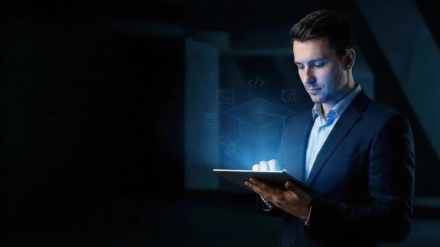 Digital Education and Online Learning Concept with Professional Man Using Tablet
