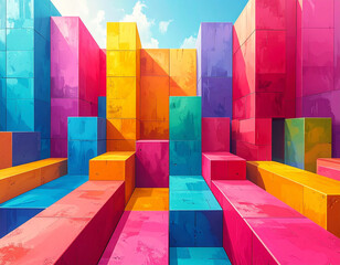 Color Block Abstract Background with Rhythm Feeling