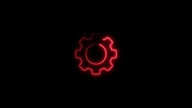 Glowing neon Gear icon. Gear rotation for your business. gear icon technical concept on transparent background. 4k animation video