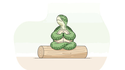 Meditating Turtle On Log Achieving Serenity Through Mindfulness Exercise