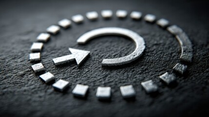 A circular metal object reflects light and texture in a unique shape representing strength and stability