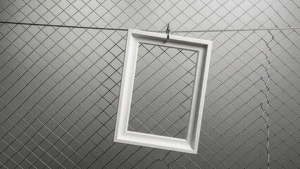 White Mirror Hanging on Ceiling Grid.