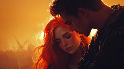 Couple in Intimate Embrace, Bathed in Warm Golden Light