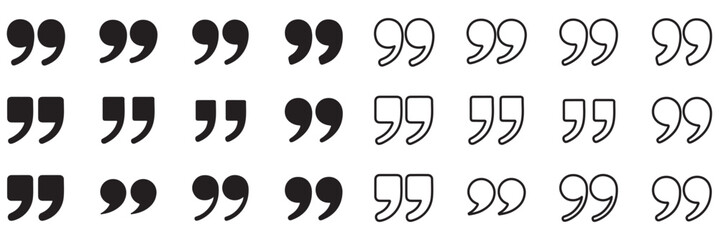 Quote mark line vector icon set, quotation mark collection, outline simple illustration, isolated quote icons, vector graphic. Set of quote mark, dialog icons. Quotation marks. Round icons with colors