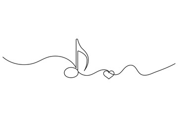 Minimalist music concept with eighth note and heart symbol in one line style