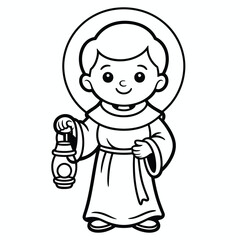 Young boy holding a lamp isolated on white background, Vector, illustration