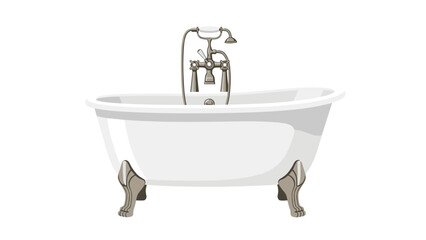 Classic white vintage clawfoot bathtub with elegant chrome fixtures, symbolizing timeless bathroom style and luxurious comfort.