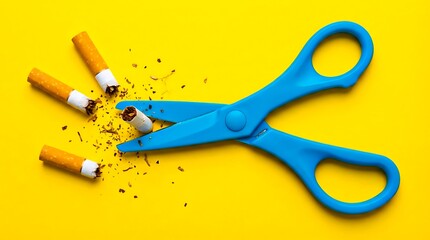 Stop smoking concept with scissors cutting cigarettes