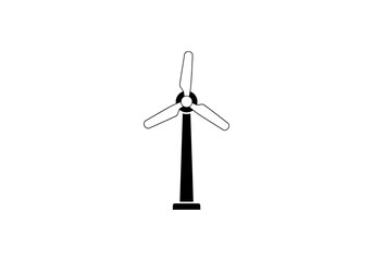 Vector Ilustration Minimalist Grey Wind Turbine Icon with Three Blades on a Tall Tower.