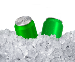 Can of cold beverage, ice cube a of juicy. Summer refreshing drink, transparent background