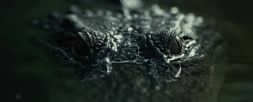 Extreme Close-Up of Crocodile Eye in Dark Cinematic Lighting