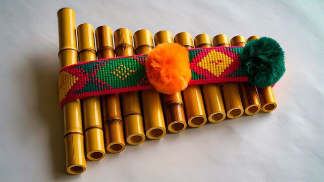 Traditional bamboo pan flute musical instrument isolated