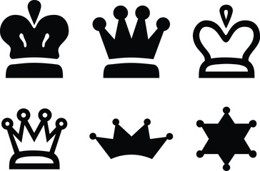 Minimalist Black Crown and Star Silhouette Set Royal Authority and Heraldic Emblem Icons