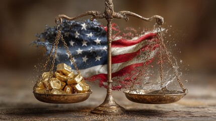 Geopolitical balance concept with economic sanctions concept background, economic sanctions gold oil balance, economic sanctions US Venezuela geopolitical conflict