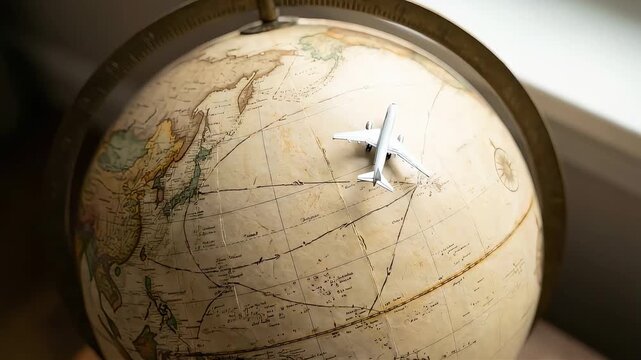 Vintage-style globes and miniature airplanes. Planning a trip around the world.