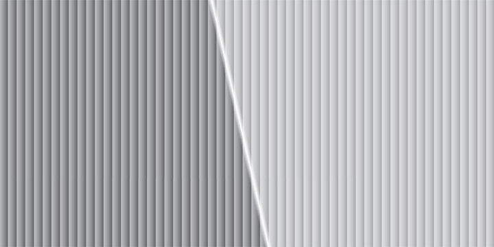 Transparent corrugated plastic ribbed glass background with abstract line patterns. 3D gradient light effects for retail windows or architectural panels. Vintage chrome reflections or polycarbonate.