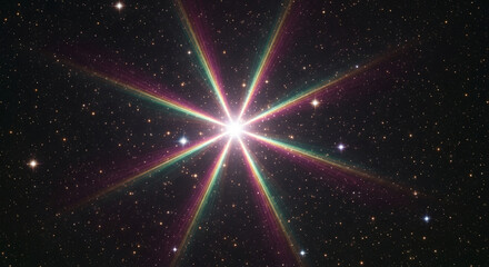 Bright star with colorful rays against dark space background, symbolizing cosmic energy, hope, and celestial wonder, ideal for fantasy or science themes