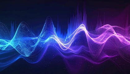 Flowing abstract wavy lines in blue and purple, like sound waves or energy pulses
