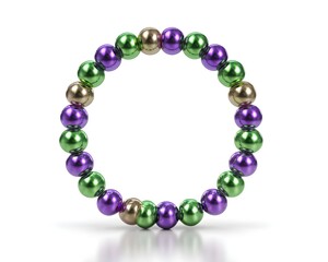 Obraz premium Colorful Bead Bracelet with Purple, Green, and Gold Balls on White Background