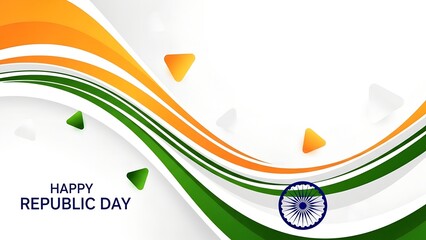 Abstract artistic background design proudly celebrating happy republic day with tricolor waves and ashoka chakra emblem