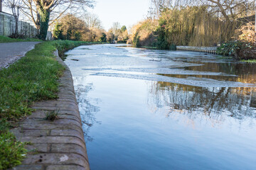 Frozen canal in winter