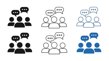 Group communication icons in varying colors and styles a visual silhouette