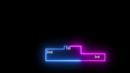 Glowing neon winner podium with 1st, 2nd, and 3rd place icon animation with magenta color on a black background.