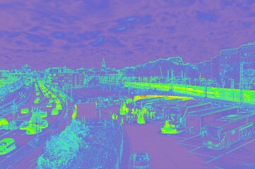 Urban thermal imaging showing city transportation and heat mapping