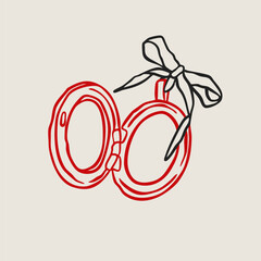 Round shape Locket with ribbon. Trendy outline style. Locket pendant. Hand drawn modern Vector illustration. Isolated design element. Jewelry, accessories concept