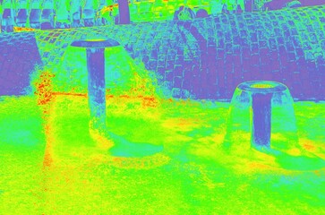 Thermal imaging showing heat distribution on park elements