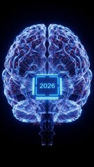 Futuristic AI Brain with 2026 Chip - Technology, Future, Artificial Intelligence, Innovation