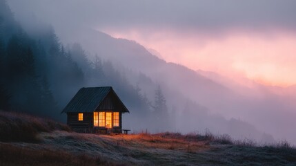 Peaceful Cabin in Misty Mountains