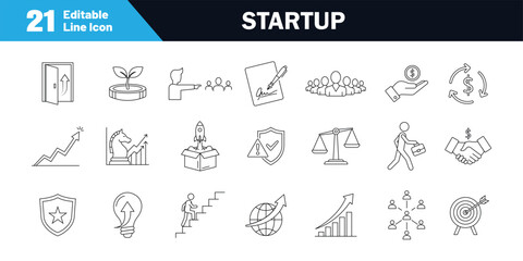 Startup line icon set. Editable stroke icons. Vector illustration.